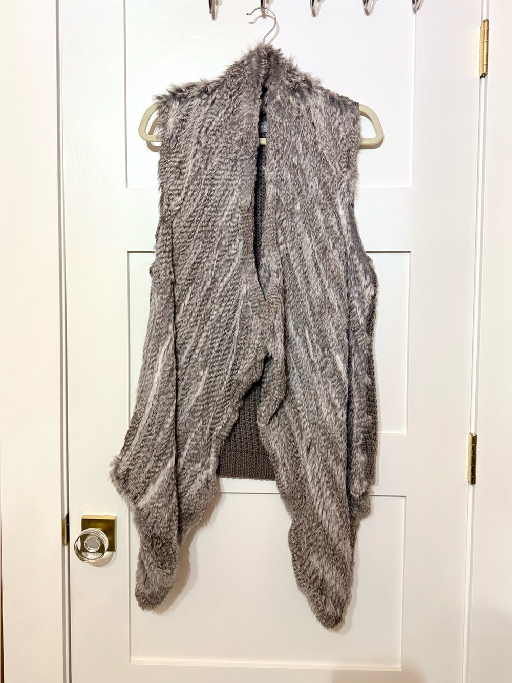 Bagatelle RabbitFur Knit Waterfall Vest in Grey Size Large